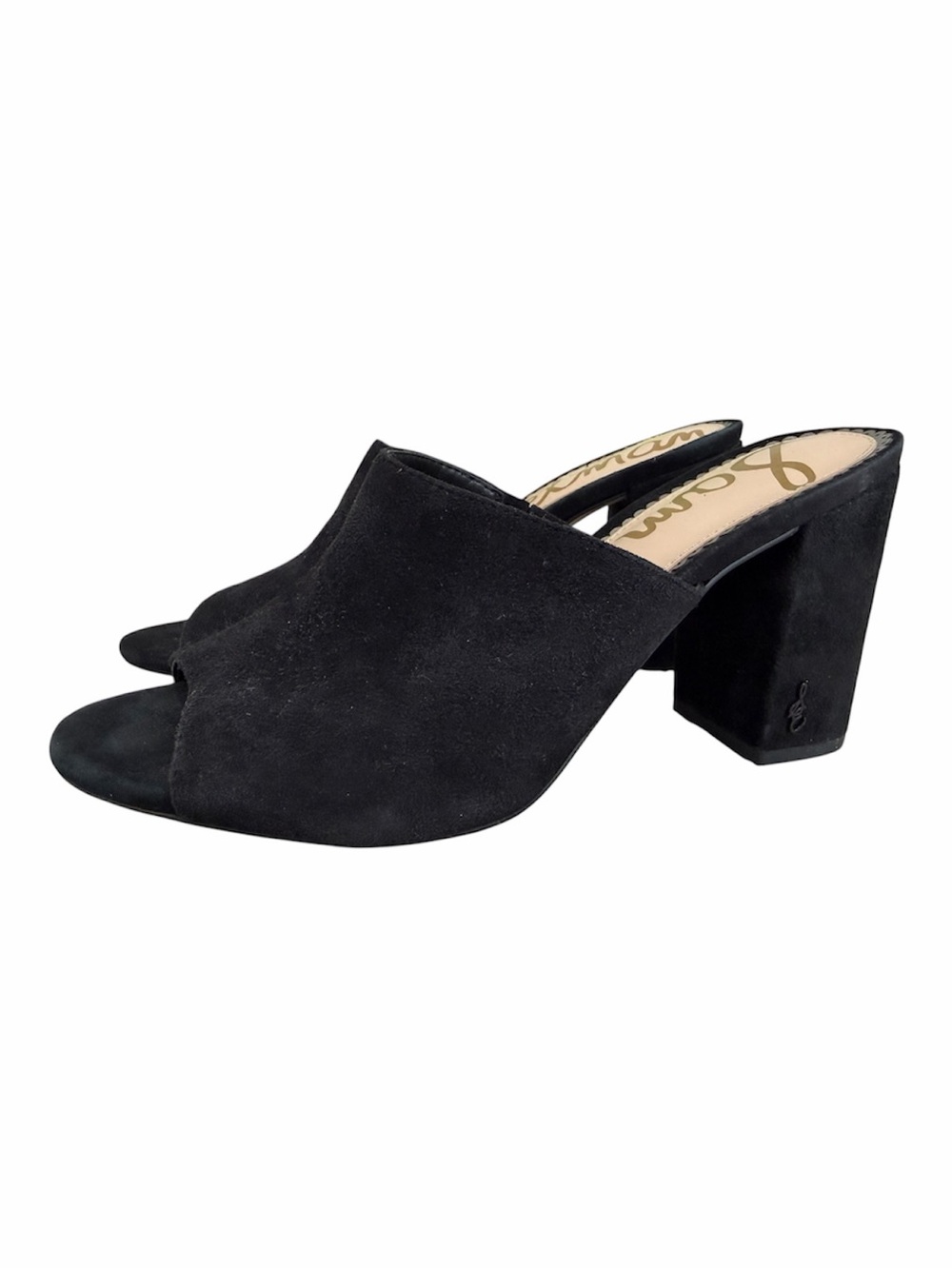 Sam Edelman | Orlie Heeled Mule Sandals Black Suede Chunky Heel Size 7.5